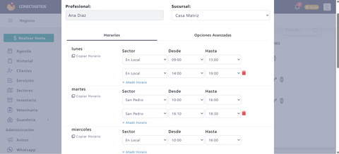 Horarios de Profesionales